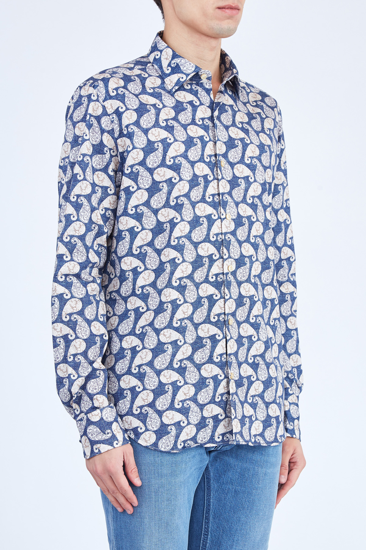 Приталенная рубашка из хлопка с выбеленным эффектом Beluga washed XACUS, цвет мульти, размер 50;52 - фото 3